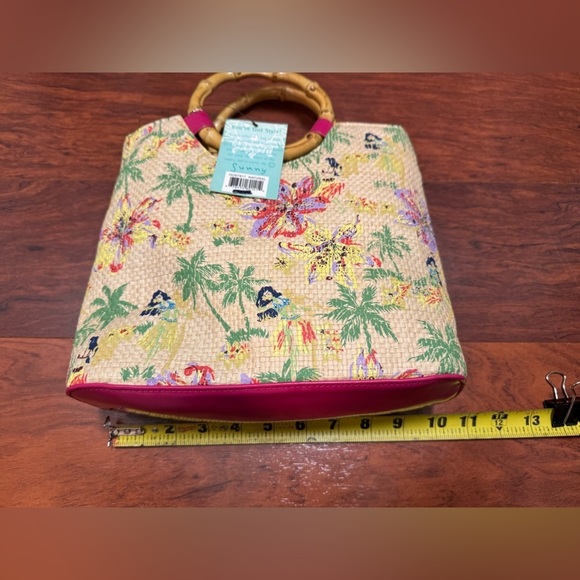 Floral Bamboo Handle Tote Bag - Picture 9 of 9